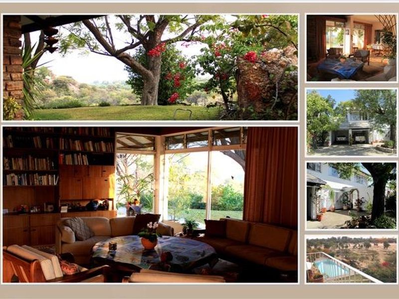 A collage of various interior and exterior views of the property, including living areas, garden, and exterior facade.