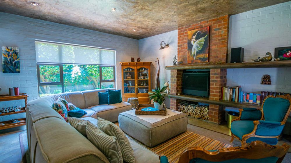 Spacious lounge with interesting fire place