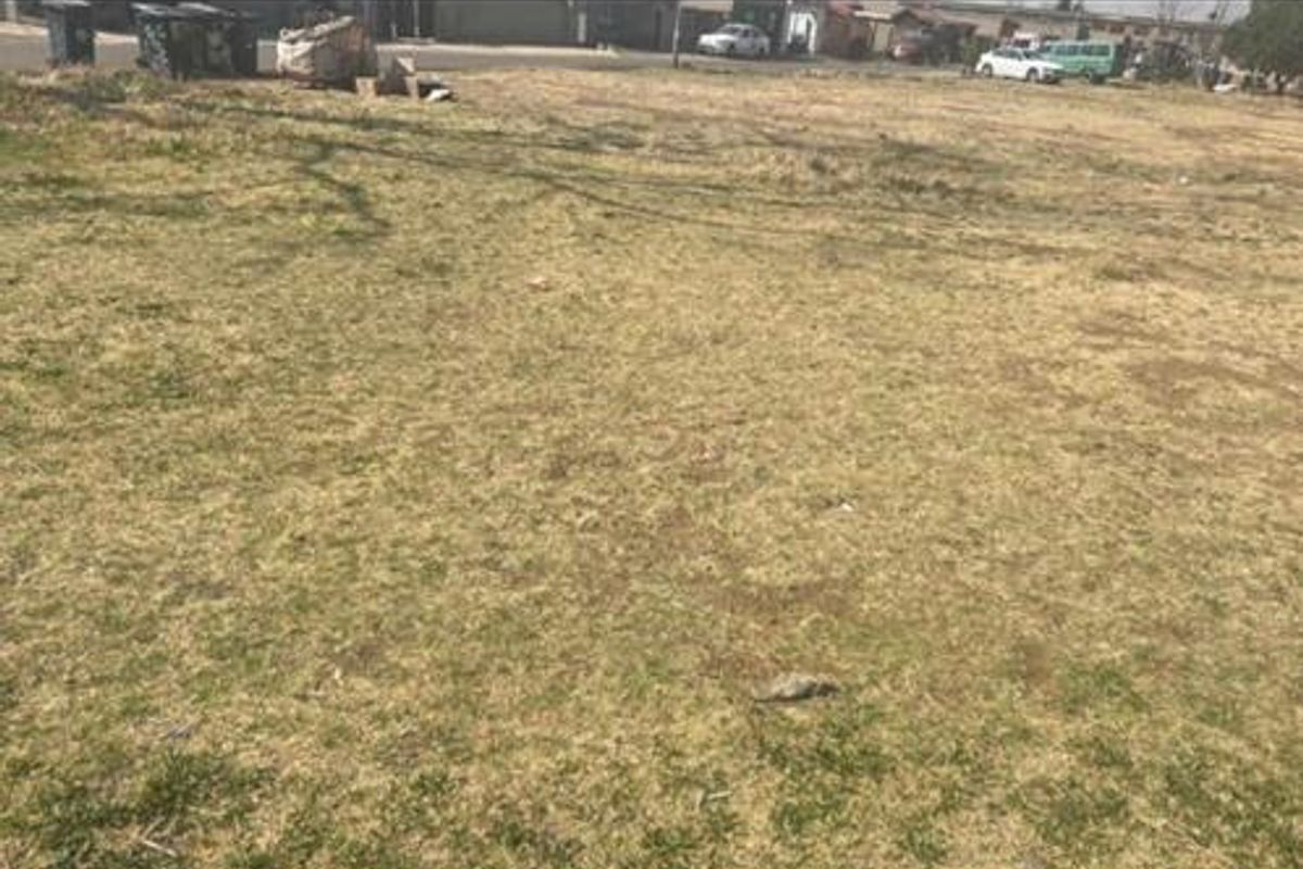 A view of a vacant residential plot of land with grass cover, showing the street frontage and surrounding neighborhood context.