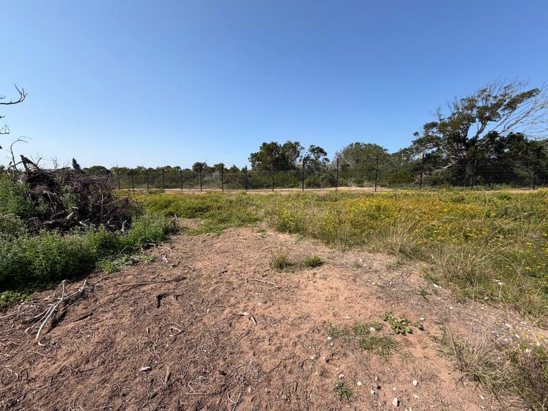 A view of the vacant residential land featuring natural vegetation and perimeter fencing.