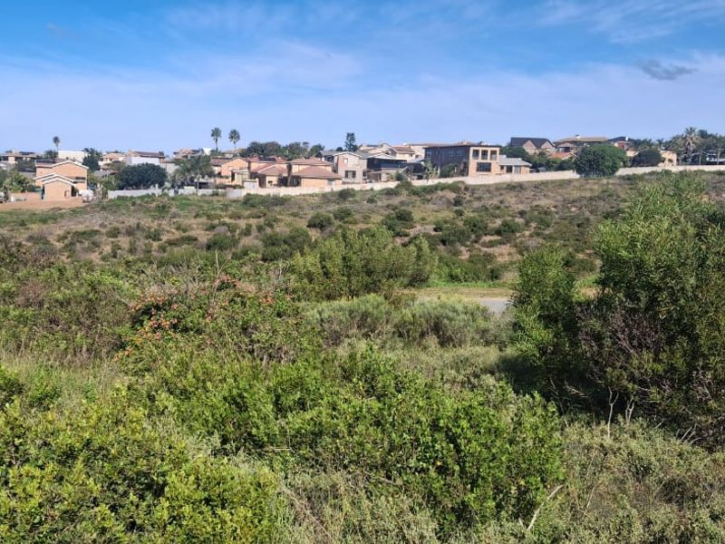 A wide-angle view of the vacant residential land featuring natural vegetation with established suburban housing visible in the background.