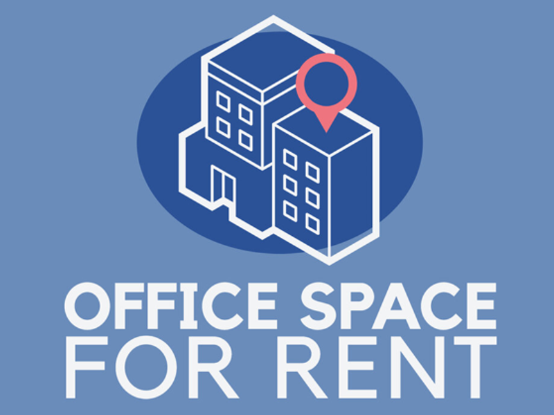 A graphic advertisement for office space for rent.