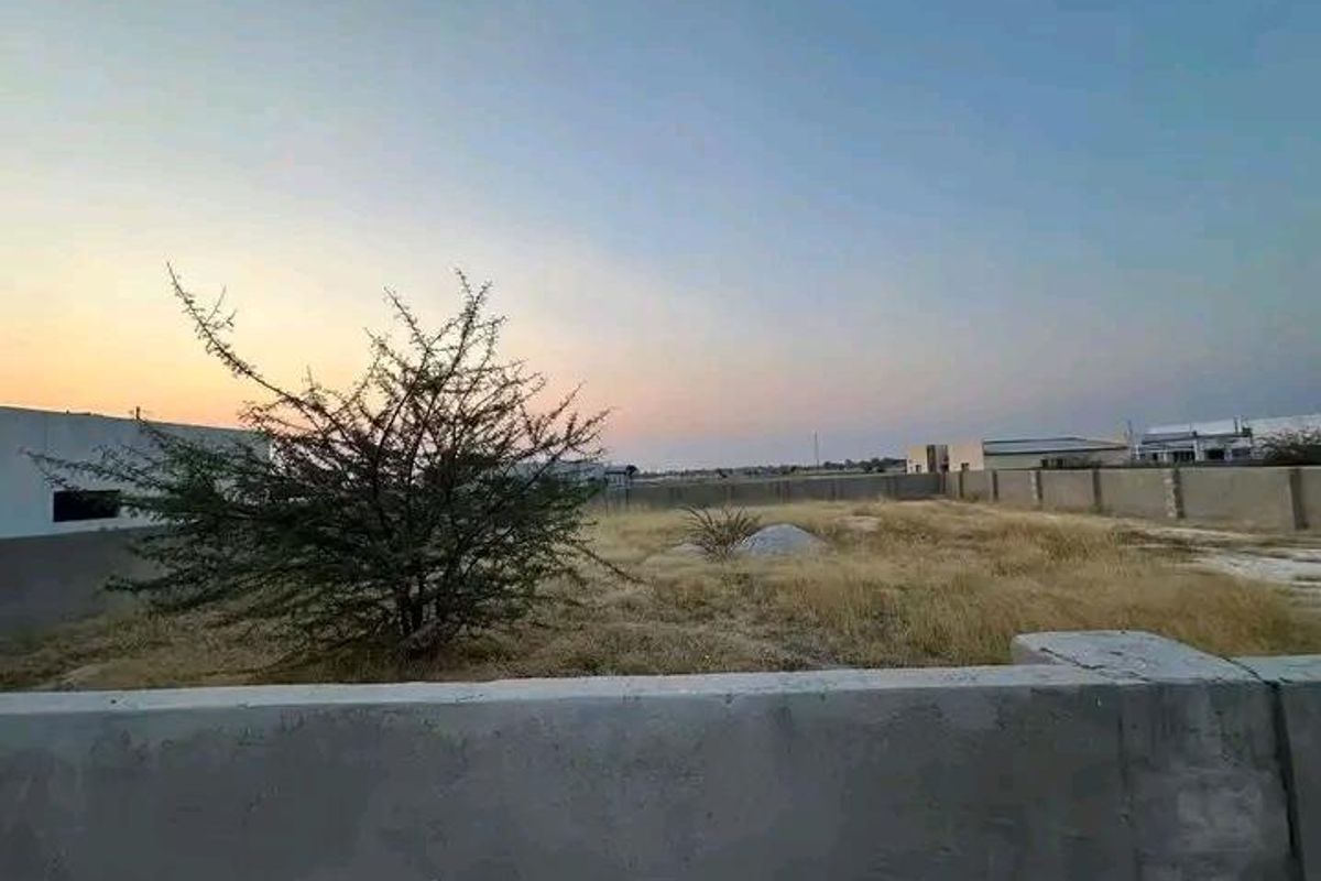 A view of a vacant commercial land plot featuring a concrete perimeter boundary wall and natural vegetation.