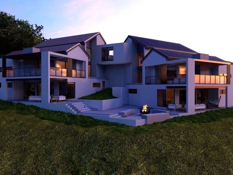 Modern multi-level architectural residence featuring expansive balconies, integrated outdoor patio space with a fire pit, and contemporary structural design.