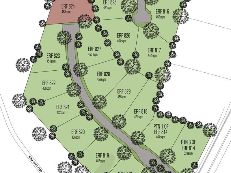 A site plan diagram illustrating the layout and plot sizes of various erven within the Zimbali Lakes Resort development.