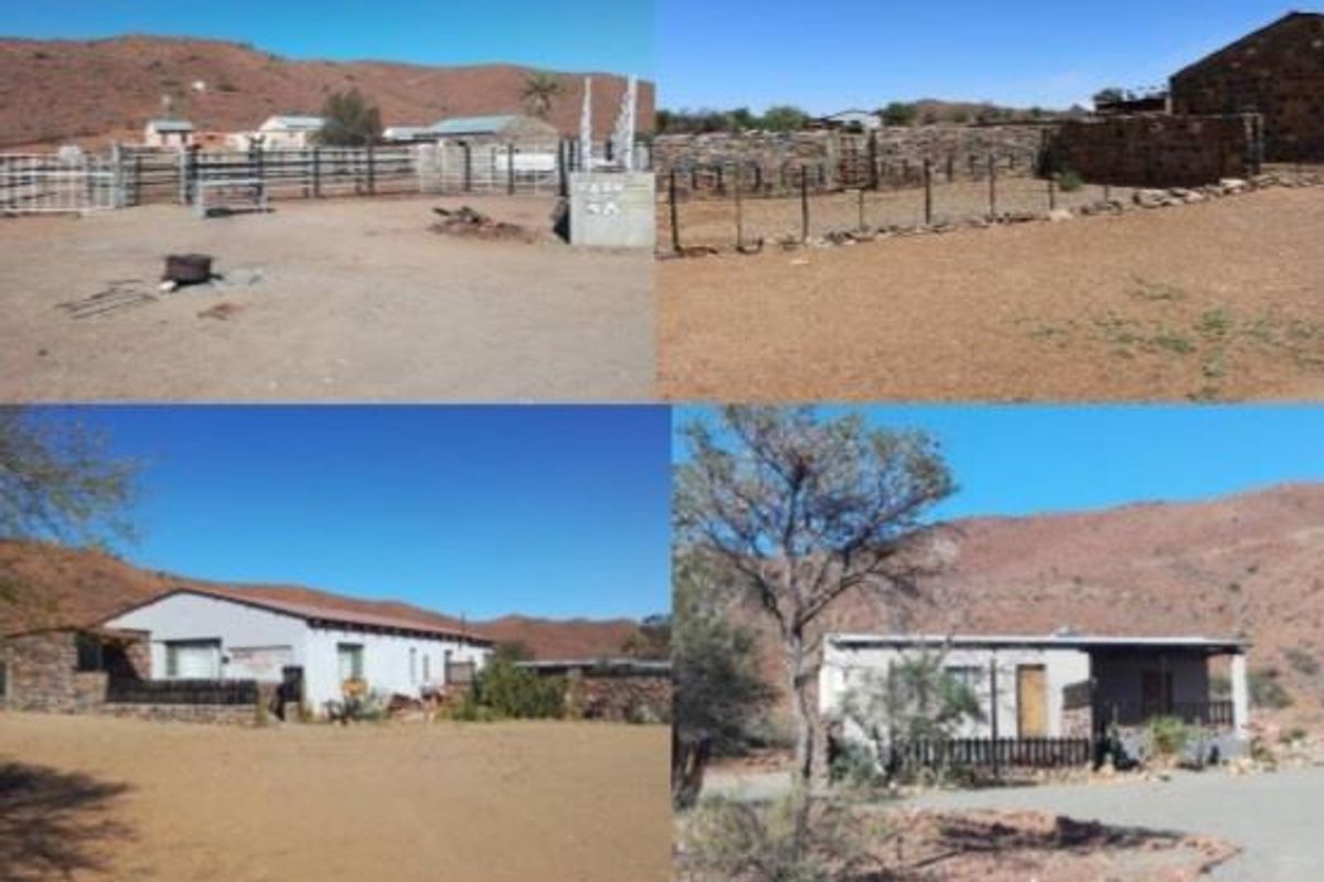 A collage of exterior views showing the farm property, including the landscape, swimming pool, outbuildings, and surrounding terrain.