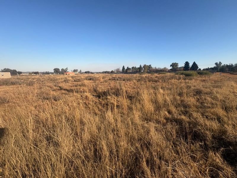 A wide-angle view of a vacant residential plot featuring dry grass and open land, suitable for future development.