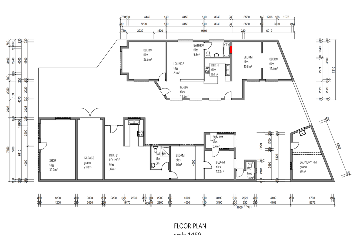 A detailed architectural floor plan showing the layout of the property, including various rooms, dimensions, and functional spaces.
