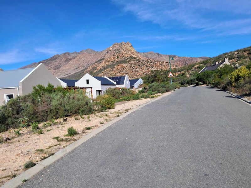 A view of the residential street within the estate, featuring paved roads, established infrastructure, and scenic mountain views in the background.