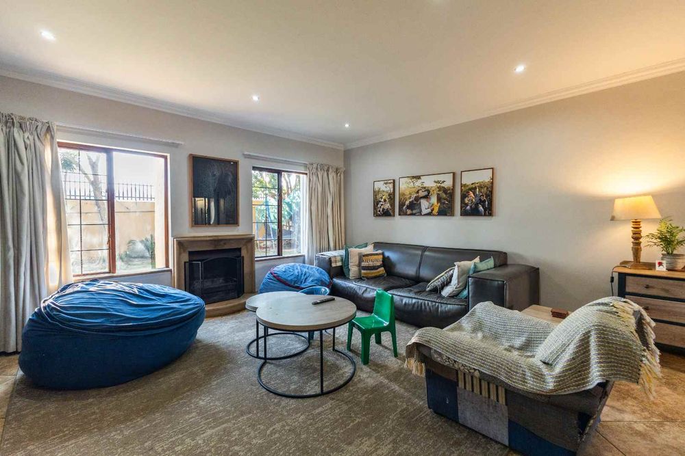 Family room with wood buring fireplace