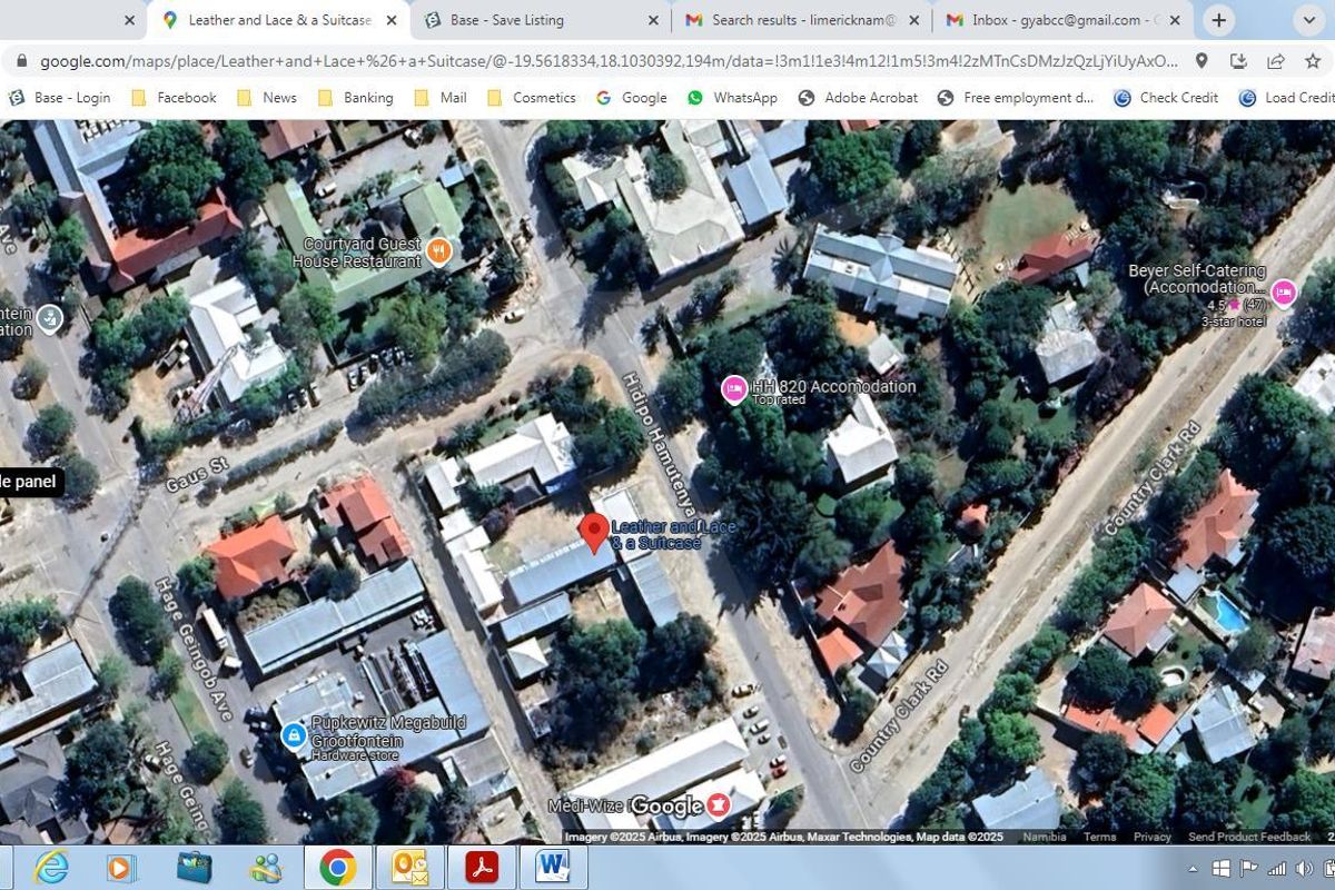 An aerial satellite view of the property location and surrounding neighbourhood infrastructure in Grootfontein.