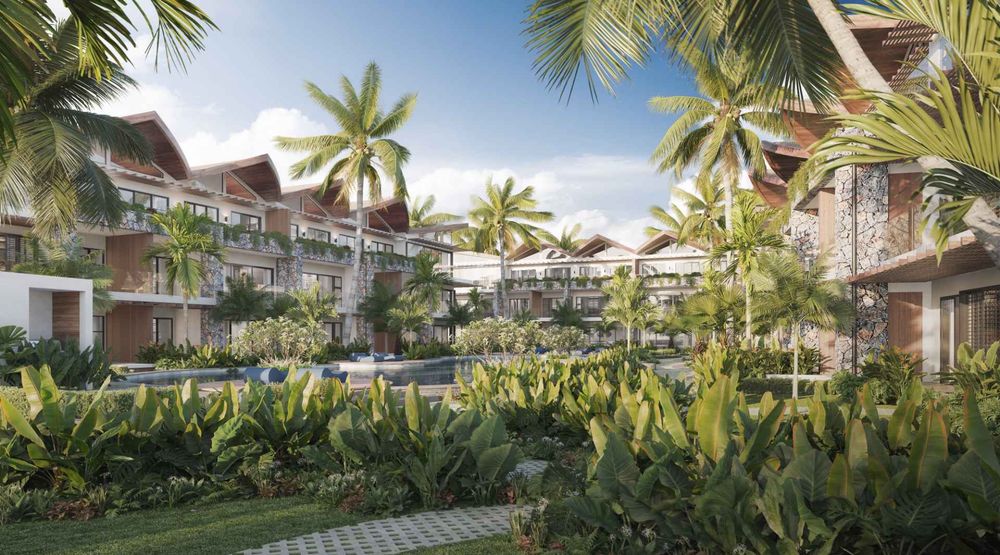 The development's garden and pool