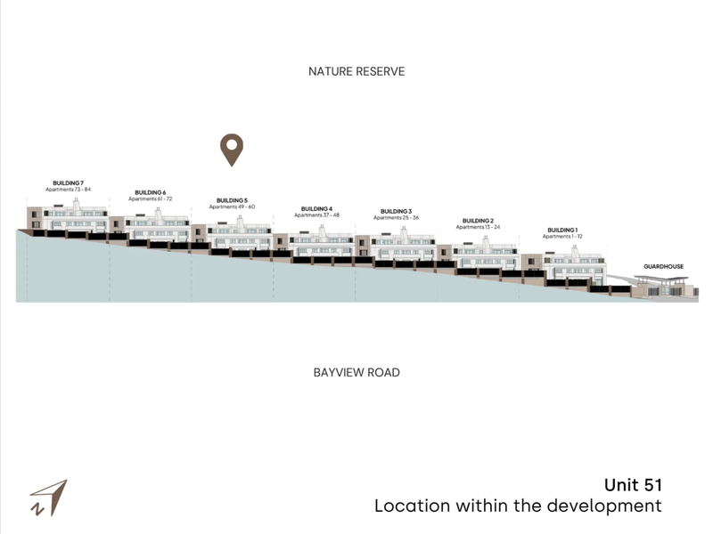 A site plan diagram illustrating the location of Unit 51 within the residential development complex.