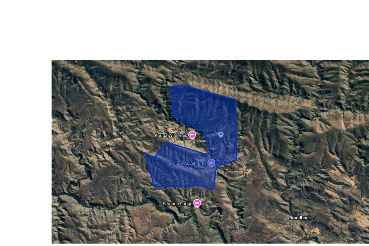 An aerial satellite view showing the geographical boundaries and location of the farm property within the surrounding landscape.