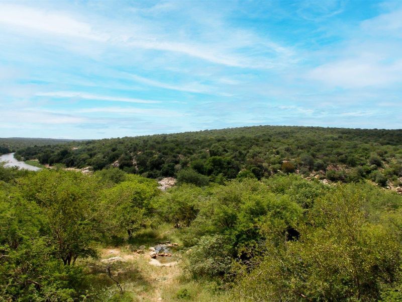 A scenic elevated view overlooking a lush green landscape with a winding river in the distance.