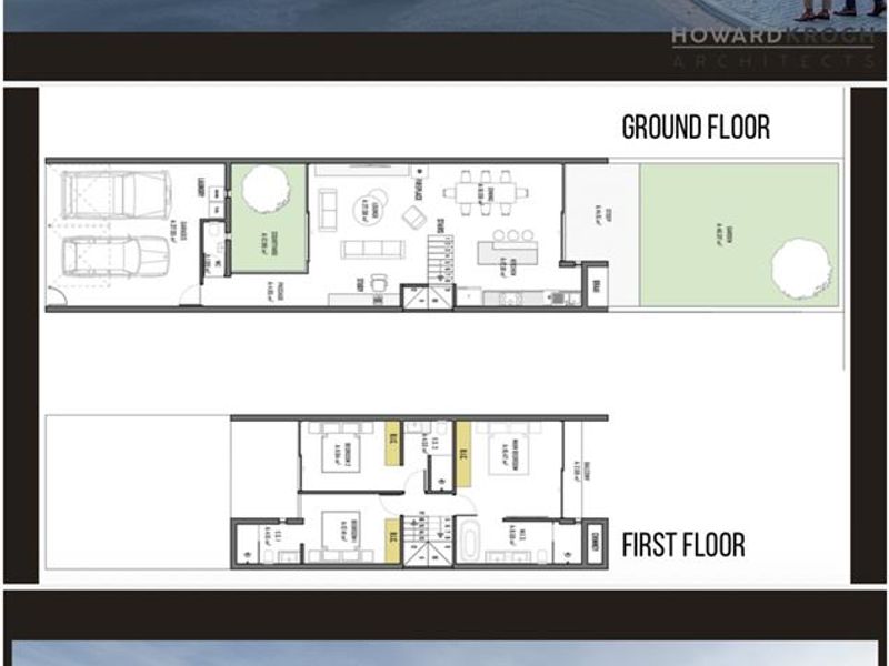 A modern townhouse development featuring contemporary architectural design, timber accents, and integrated garage parking, presented as a high-end urban living unit.