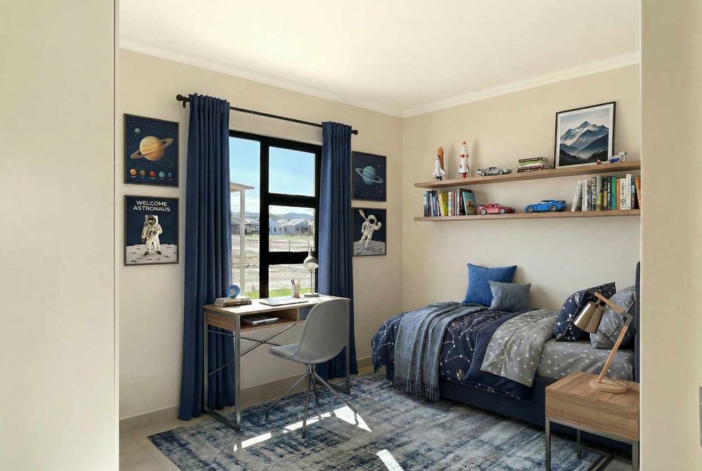 Third bedroom with built-in cupboards.