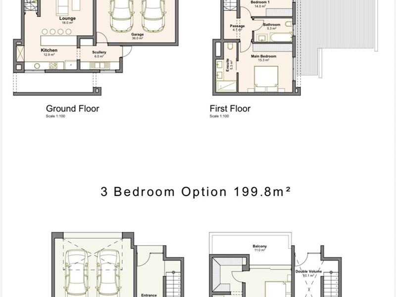 Architectural floor plans showing two layout options for a residential property, detailing room dimensions and spatial configuration for both ground and first floors.