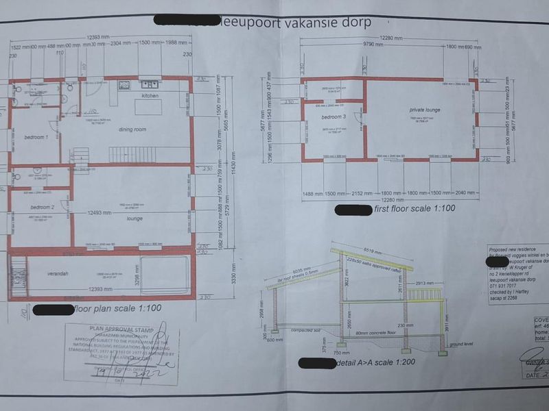 Architectural floor plan showing the layout and structural details for a proposed residential property.