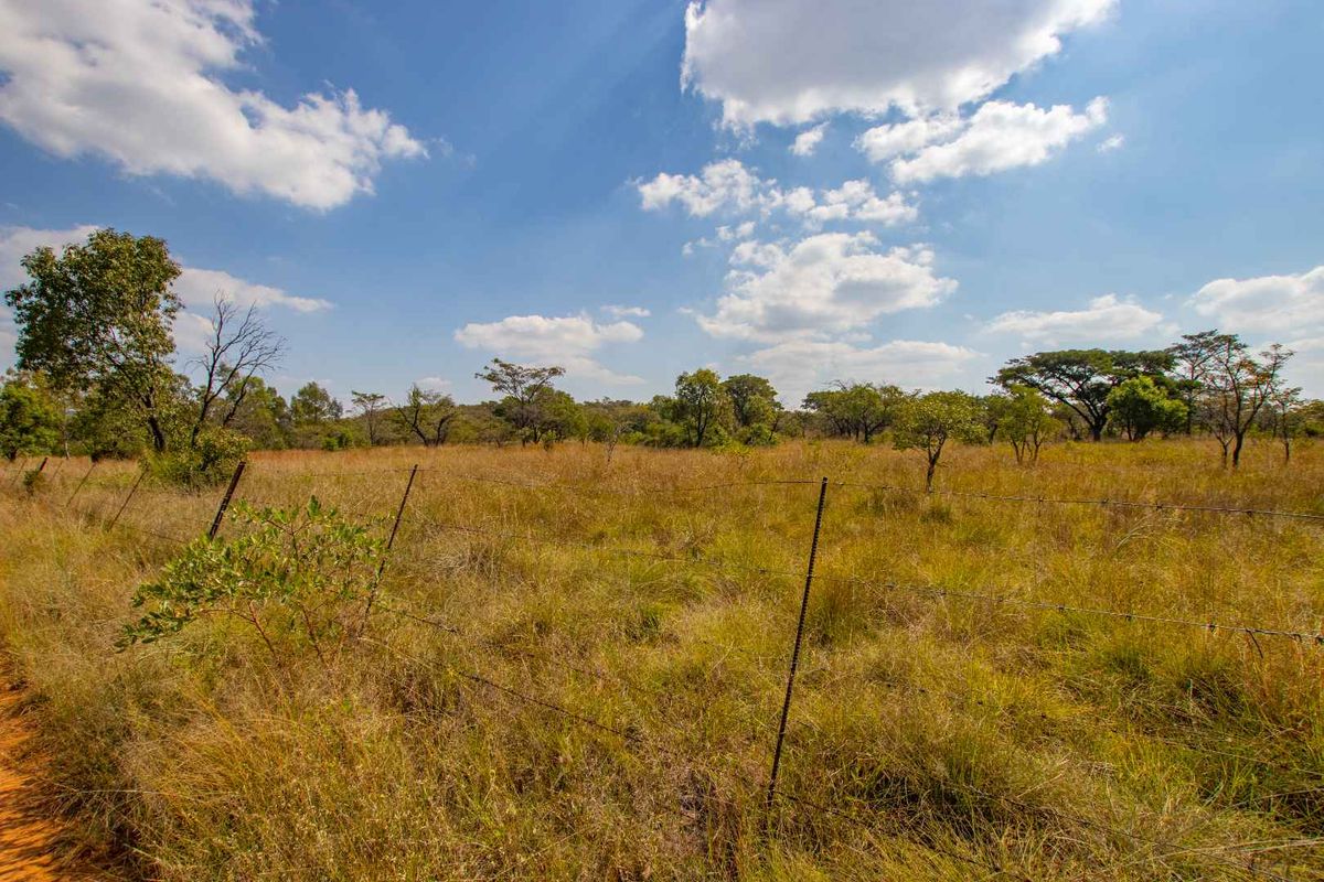 An expansive view of open agricultural land featuring natural vegetation and perimeter barbed wire fencing.