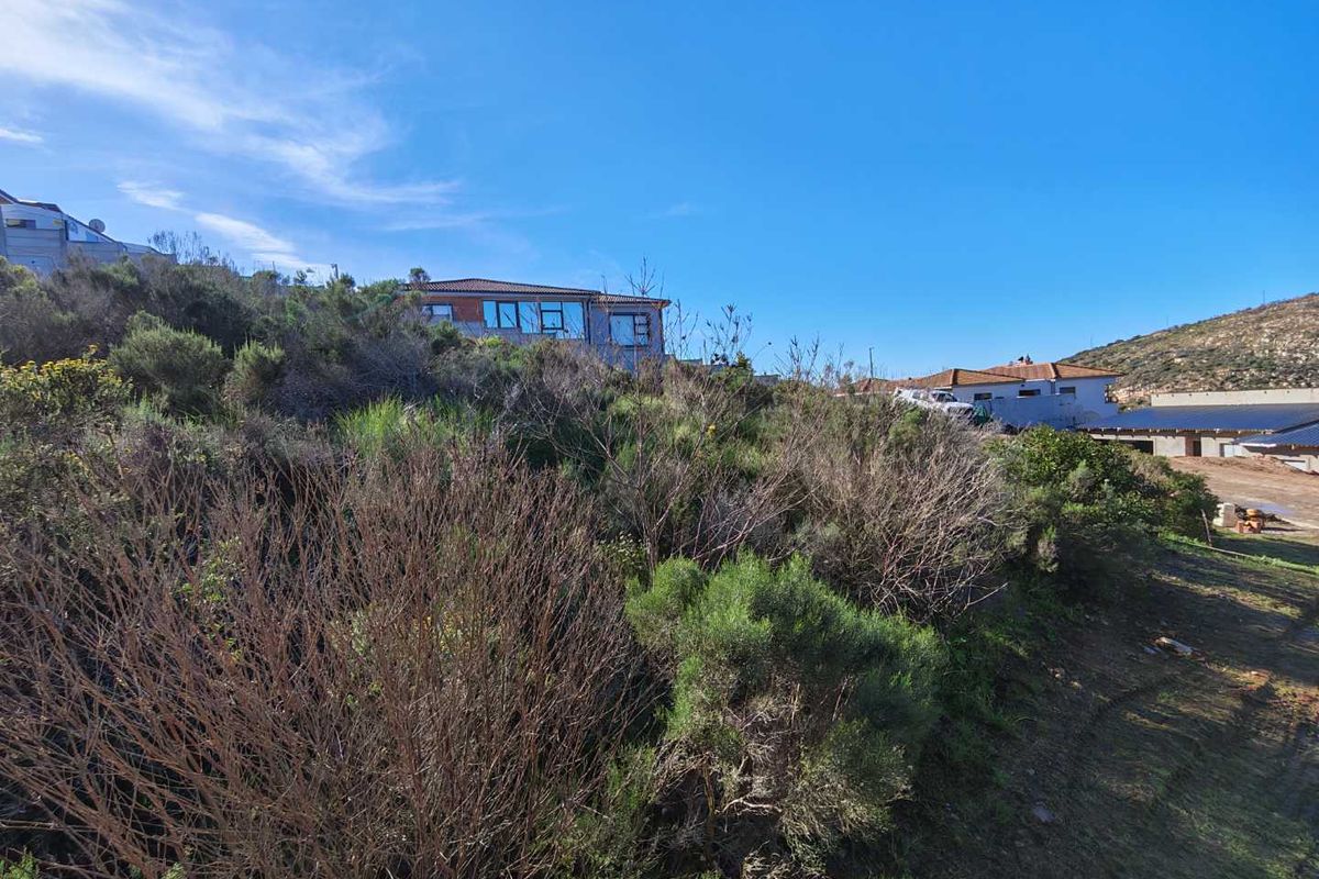 A view of a sloped, undeveloped residential plot featuring natural vegetation with neighboring properties visible in the background.
