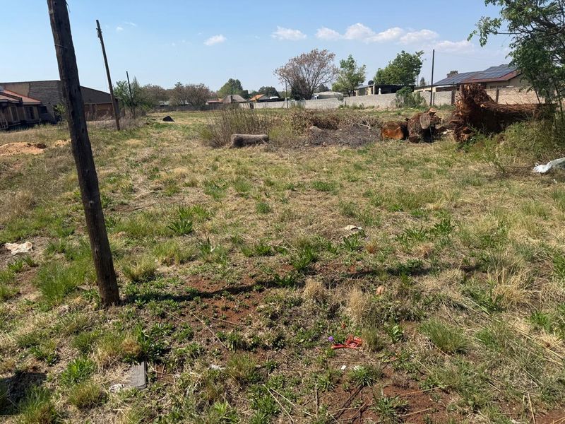 A vacant residential plot featuring natural grass, a utility pole, and perimeter walling, offering a blank canvas for future development.