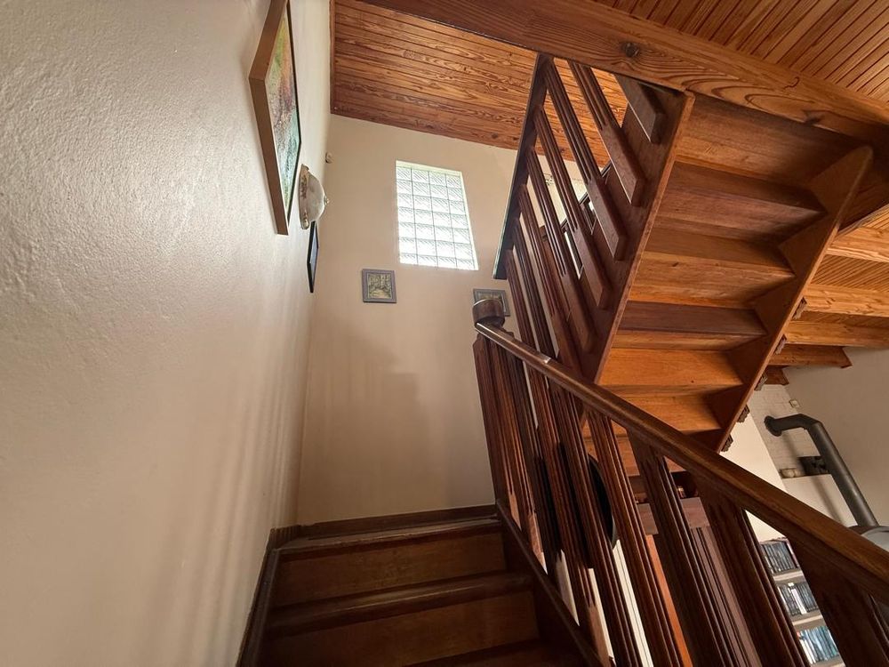 Beautiful wooden staircase with a natural finish