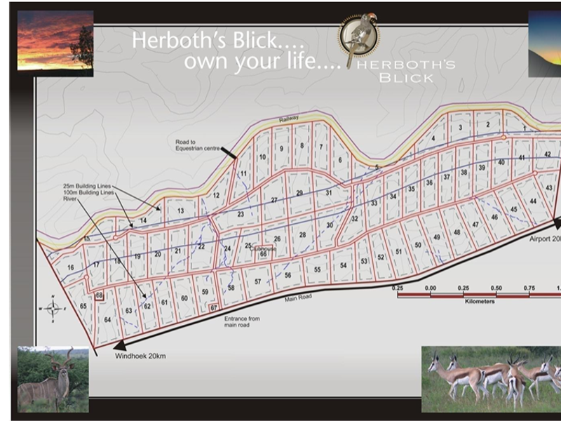 A site development plan for Herboth's Blick residential estate, showing individual plot layouts, road access, and proximity to local landmarks.