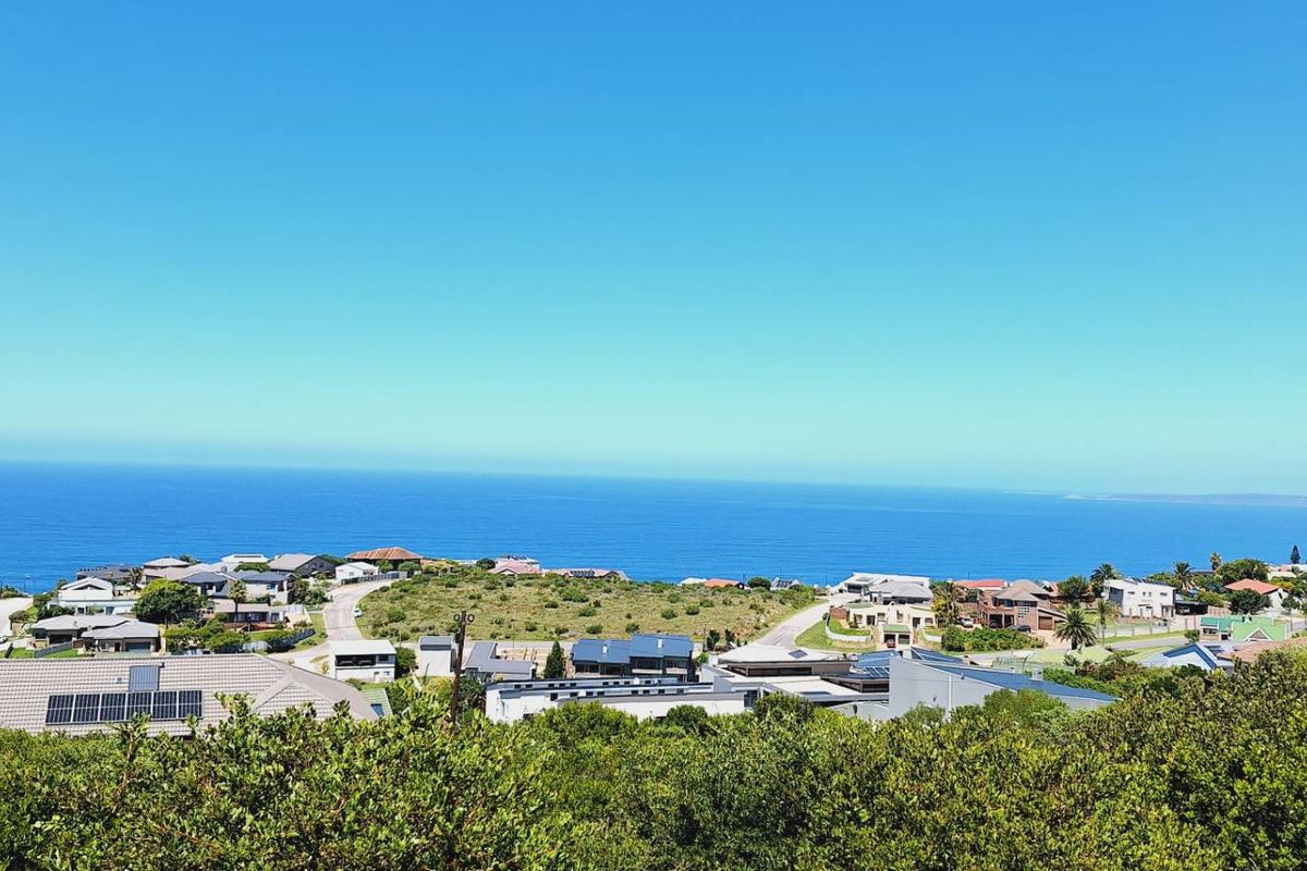 A panoramic elevated view overlooking the coastal residential estate and the ocean horizon.