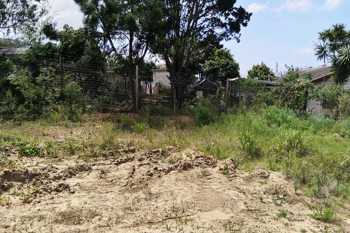 A view of an undeveloped residential plot featuring natural soil, mature trees, and perimeter fencing with razor wire.