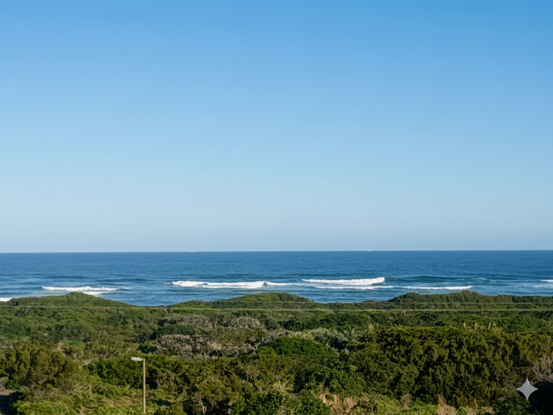 A scenic elevated view overlooking lush coastal vegetation and the ocean horizon.