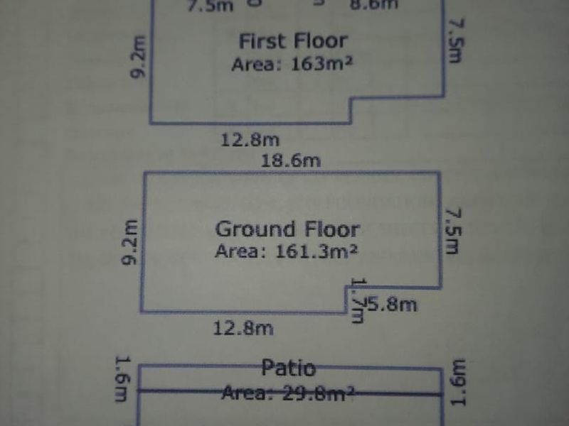 A floor plan diagram showing the layout and dimensions for the first floor, ground floor, and lower ground floor, including deck and patio areas.