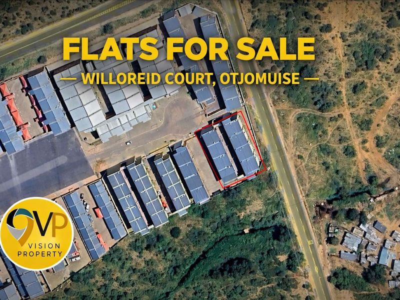 Aerial view of the Willoreid Court apartment complex in Otjomuise, highlighting the property location and surrounding infrastructure.