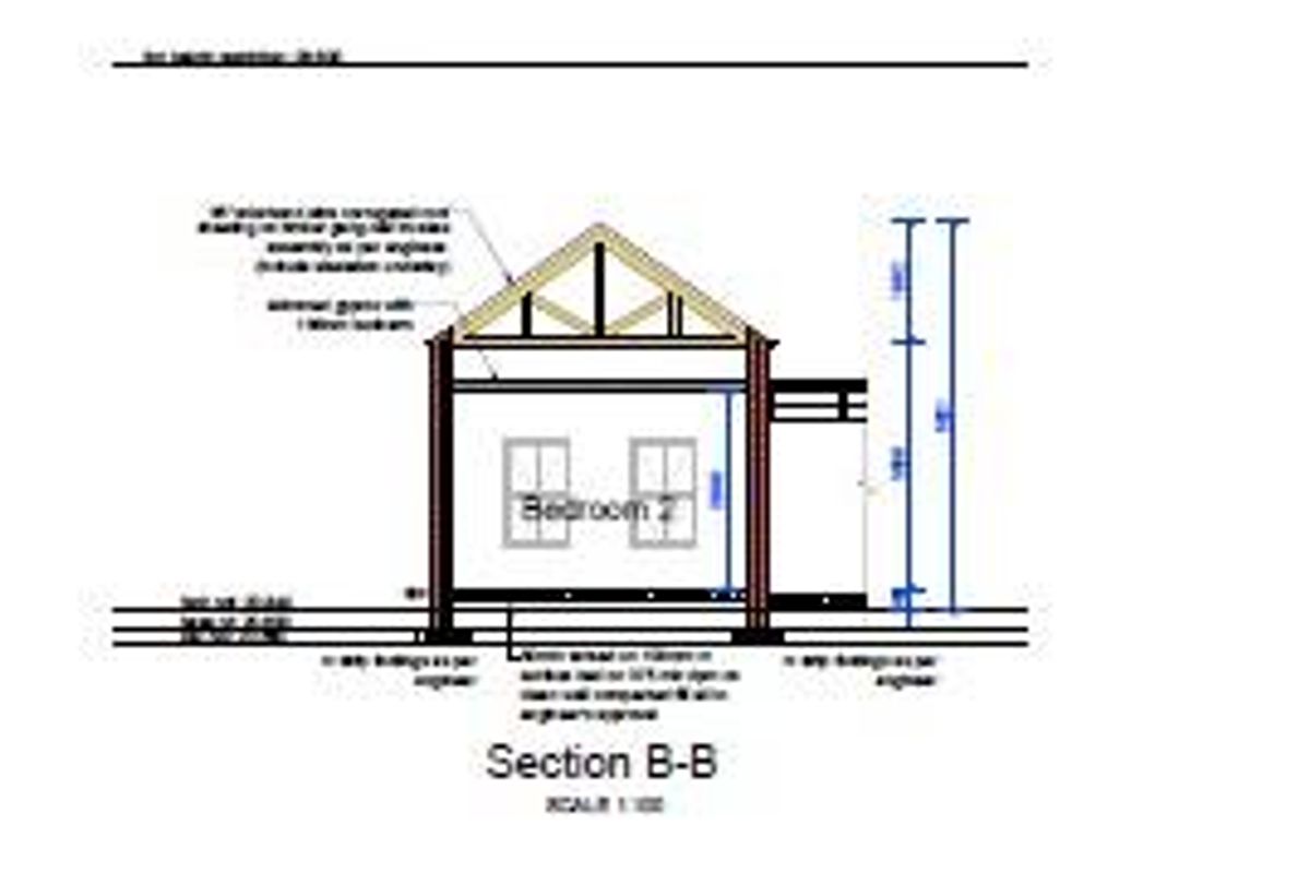 Architectural section drawing showing the structural layout and building specifications for Bedroom 2.