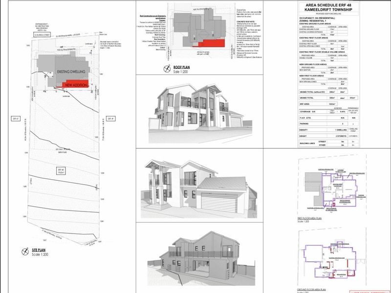 Architectural floor plans, site plan, and 3D building renderings for the proposed residential dwelling addition.