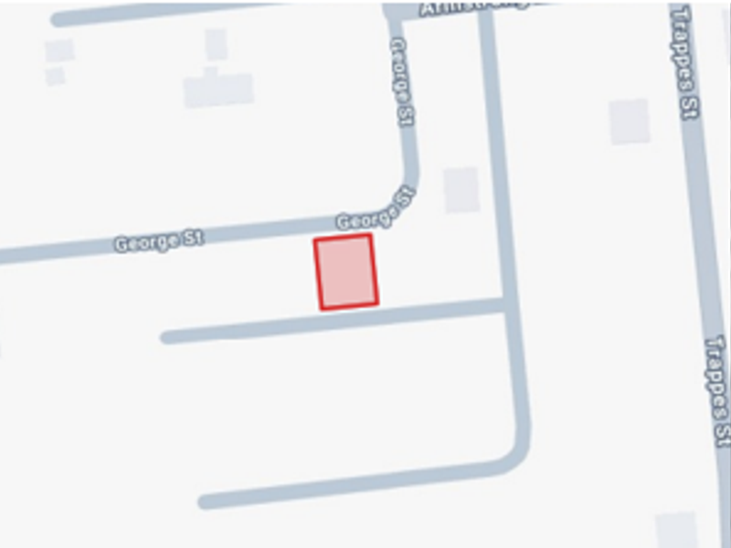 A map view highlighting the location of the vacant residential land plot on George Street.