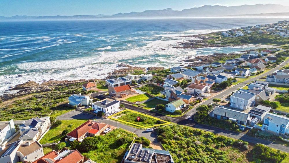 Our Plot, marked in Yellow. Photo in the direction of Hermanus.