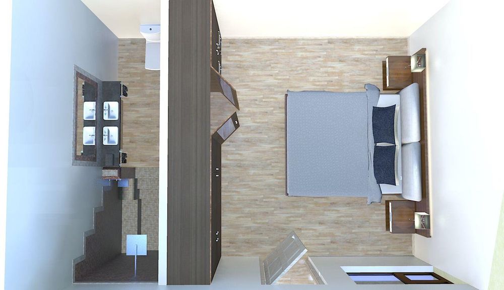 Bedroom and en-suite bathroom from above
