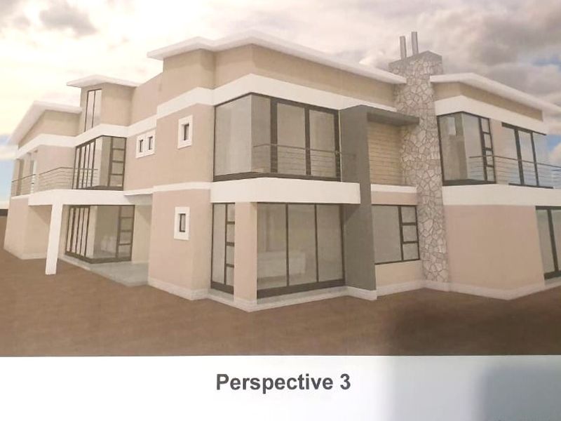 A 3D architectural rendering of a modern multi-story house featuring stone cladding, large glass windows, and multiple balconies.