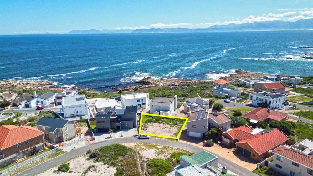 Location of our Plot (in Perlemoenbaai) - as from the Air. Hermanus coastline at back.