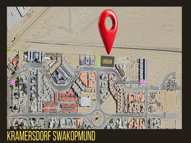 An aerial map view highlighting the location of the property within the Kramersdorf area of Swakopmund.