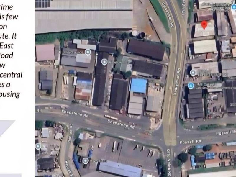 Aerial view of the industrial property location in Pinetown, highlighting proximity to major arterial routes and surrounding light industrial infrastructure.