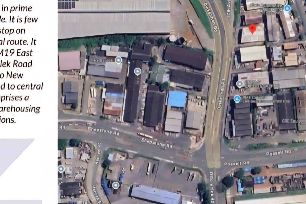 Aerial view of the industrial property location in Pinetown, highlighting proximity to major arterial routes and surrounding light industrial infrastructure.
