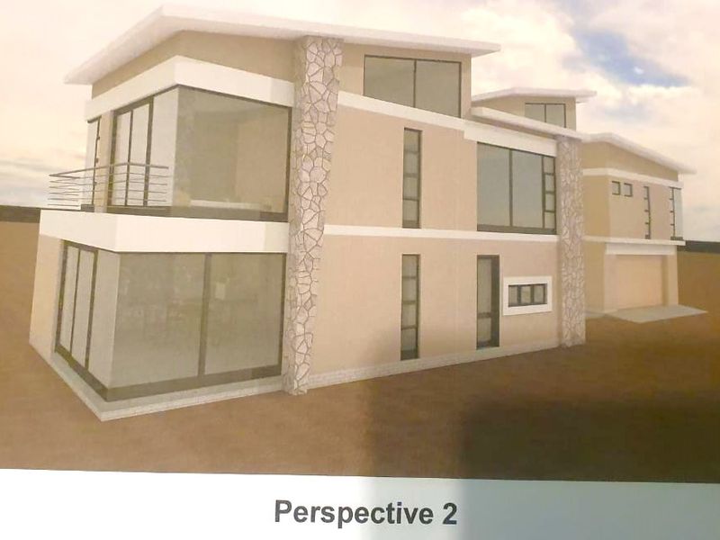 A 3D architectural rendering of a modern two-story house featuring stone cladding, large glass windows, and a balcony.