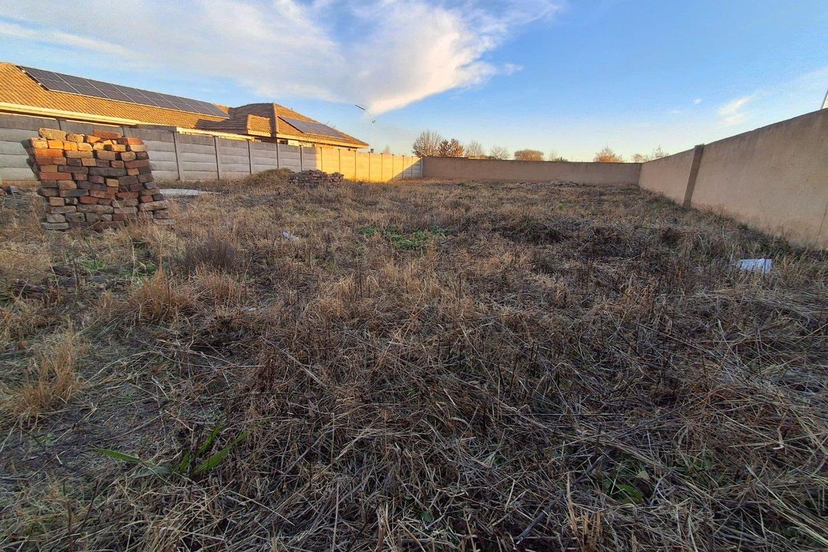 A large, undeveloped plot of land enclosed by perimeter boundary walls, offering a blank canvas for landscaping or future development.