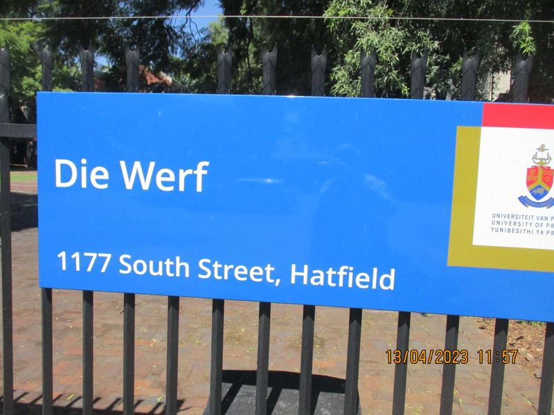 A street-level view of the Die Werf property signage located at 1177 South Street in Hatfield.