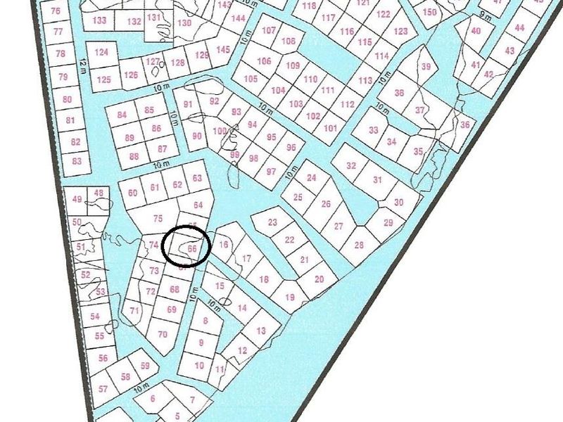 A site layout plan showing the subdivision of residential plots, with plot 66 highlighted.