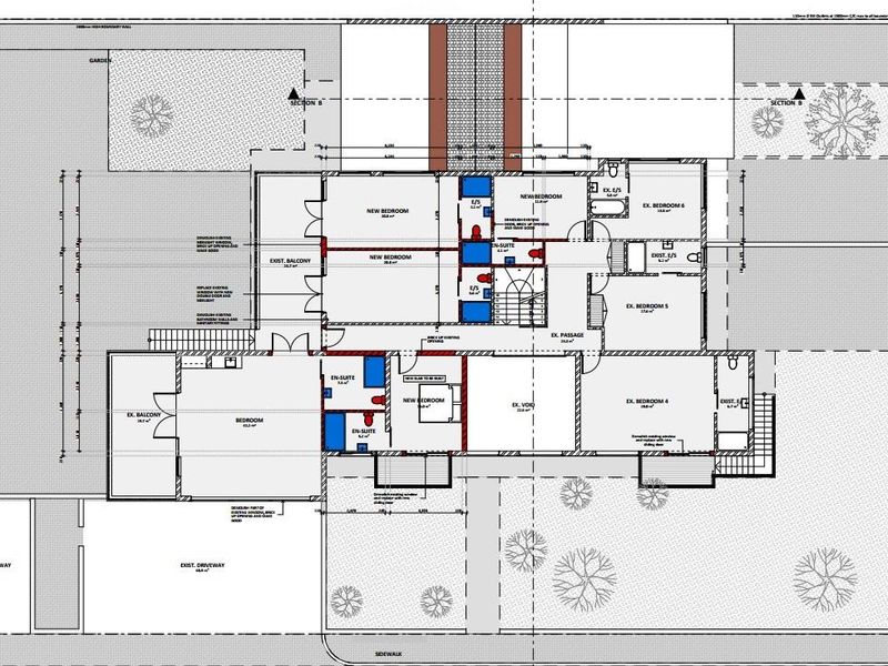 Architectural floor plan showing the layout and proposed renovations for the guest house property.