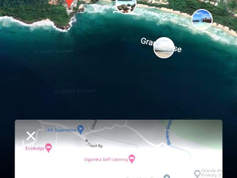 An aerial map view showing the location of the property in relation to Grand Anse beach and local landmarks.