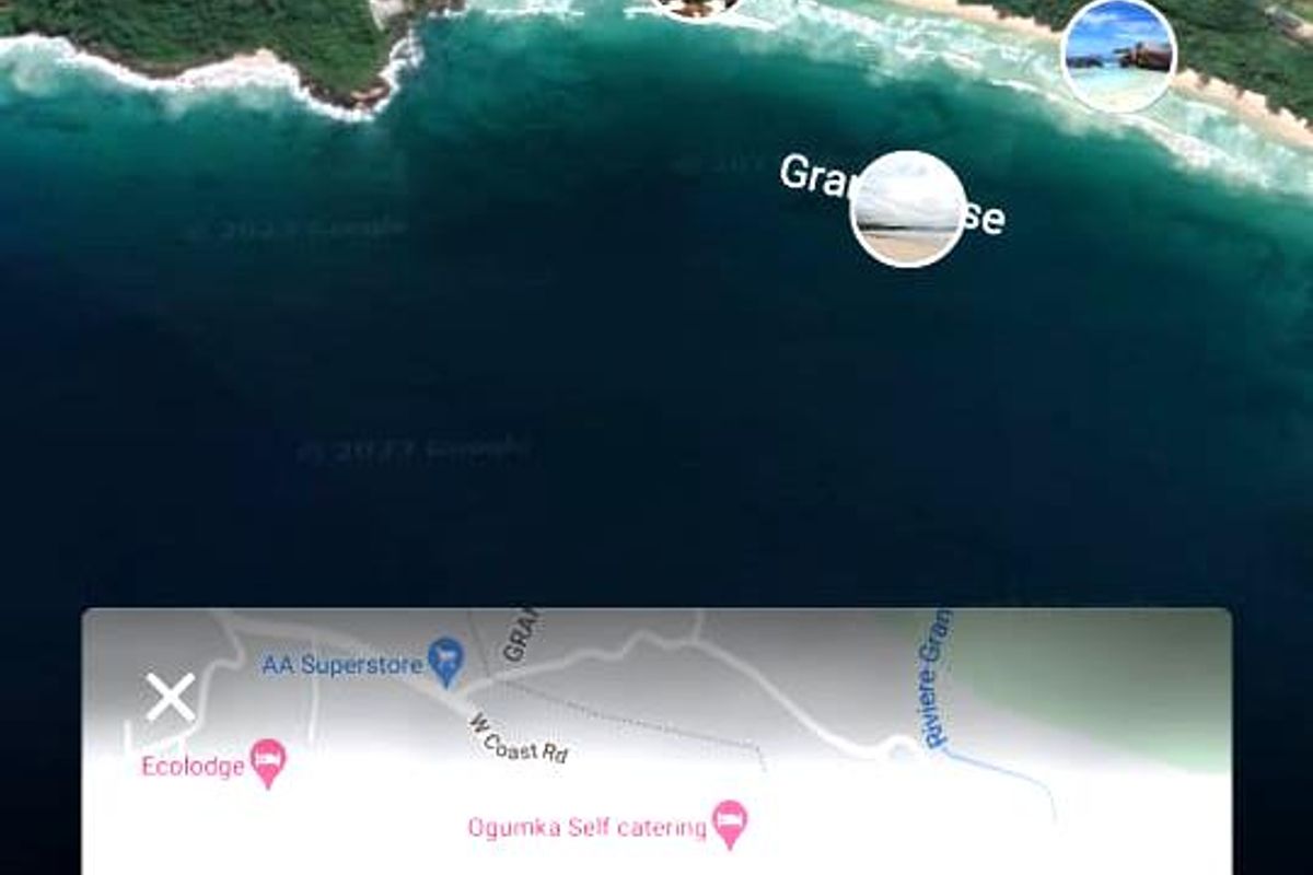 An aerial map view showing the location of the property in relation to Grand Anse beach and local landmarks.
